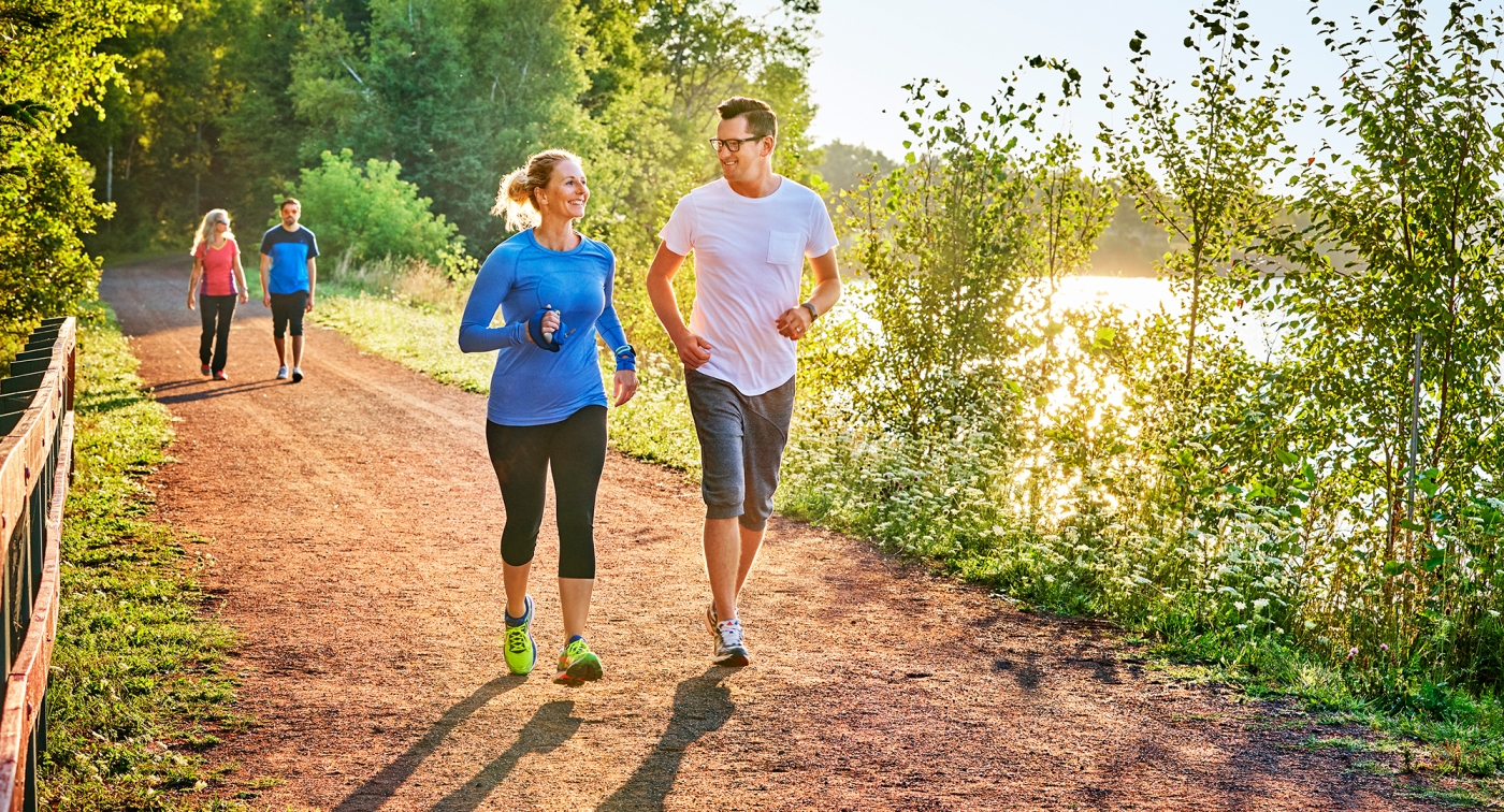 Confederation Trail, Montague, runners, morning sun